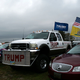 A Trump supporter’s pickup truck is parked at a rally held by then-Republican presidential nominee Donald Trump on Oct. 27, 2016, in Springfield, Ohio. (Maddie McGarvey/Getty Images)